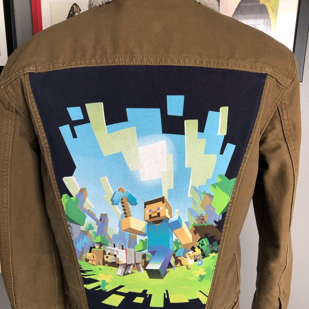Minecraft Up-Cycled Khaki Sherpa Lined Levi’s Denim Jacket Men’s Small